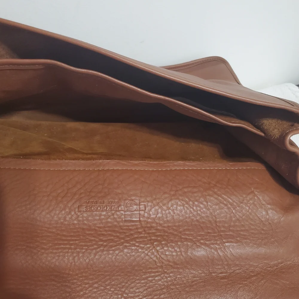 Jack Georges Vintage Leather Briefcase Messenger Crossbody Laptop Bag Camel